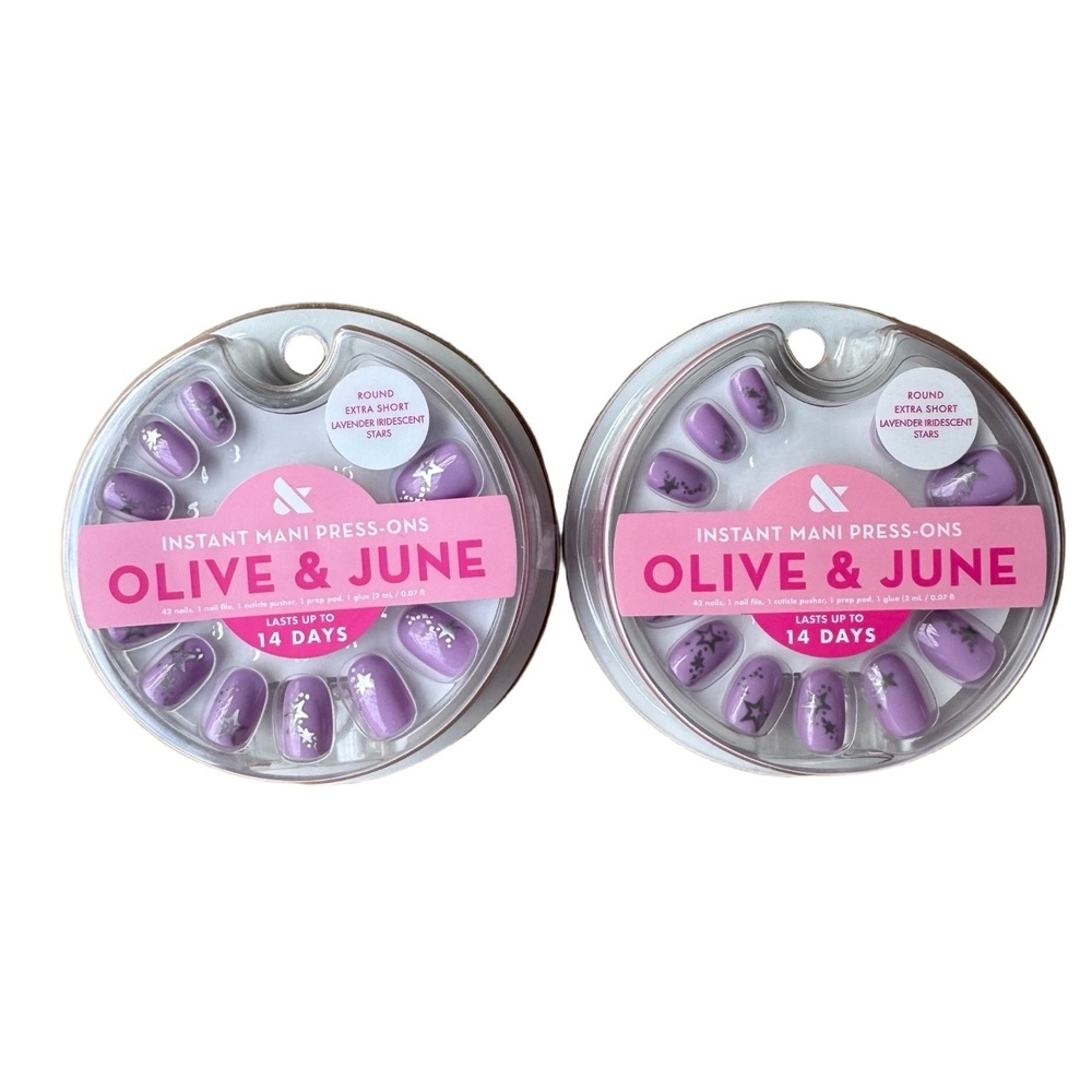 2-Pack Olive & June Press-Ons • Lavender Iridescent Stars  XS Instant Mani New